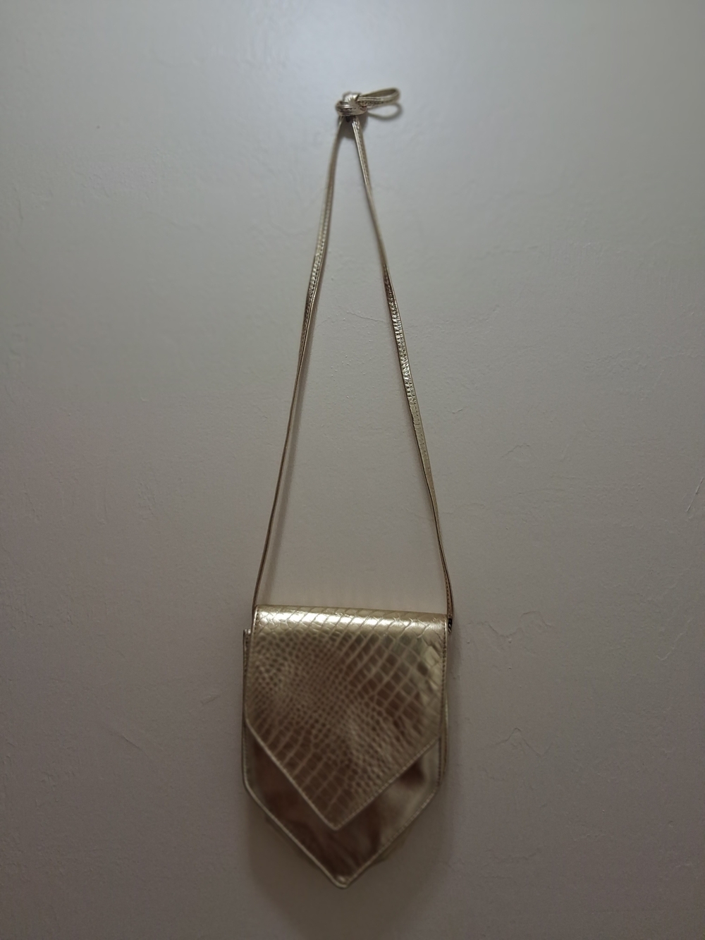 Metallic Gold Crossbody Bag with Textured Flap - Picture 1 of 6